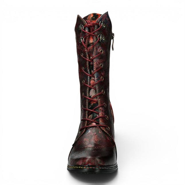 Laura Vita Women's Goth Victorian Floral Wine Leather High Lace-Up Boots - Ibcano-15