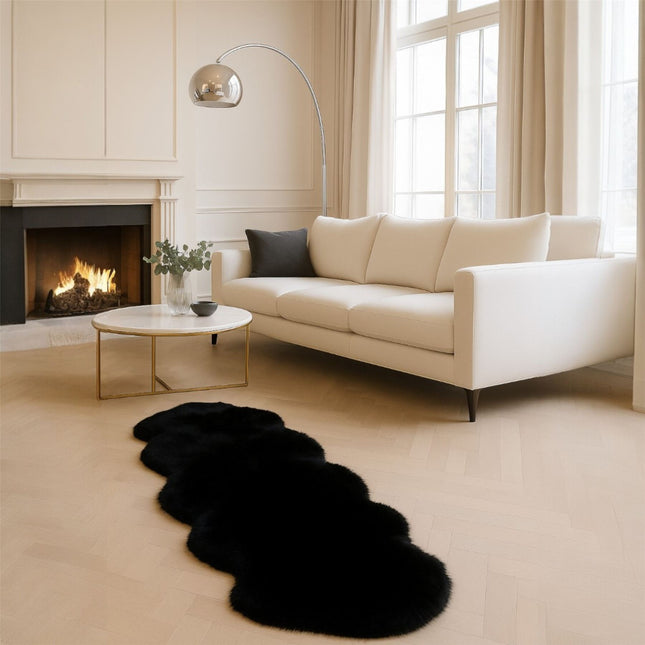 Genuine Sheepskin Black Double Natural Fluffy Silky Soft Real Wool Rug