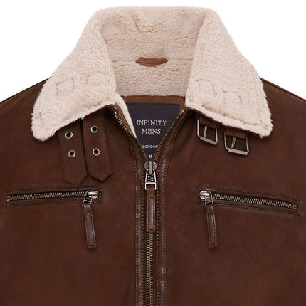 Mens Real Sheep Suede Bomber Jacket Aviator Jacket with Fur Lining
