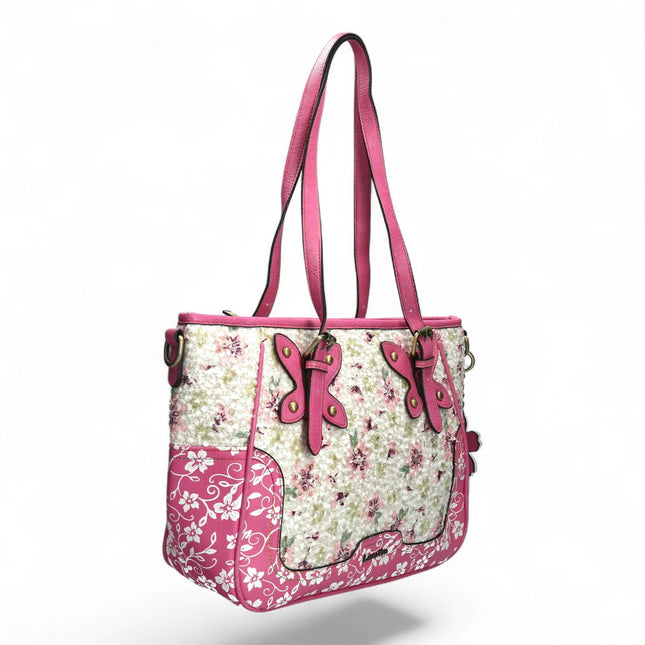 Laura Vita Aloe-02 Womens Rose Pink Floral Print Adjustable Straps Shoulder Tote Bag
