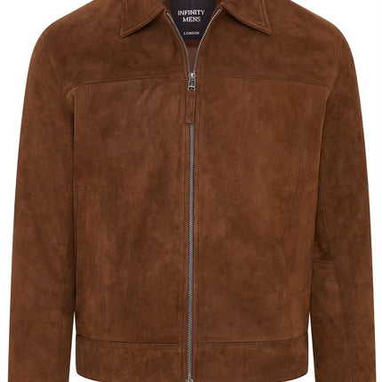 Mens Retro Brown 100% Goat Suede Leather Harington Biker Jacket