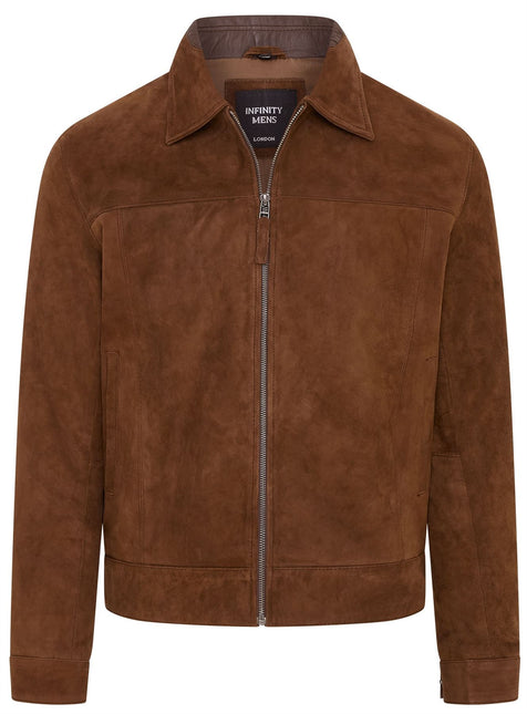 Mens Retro Brown 100% Goat Suede Leather Harington Biker Jacket