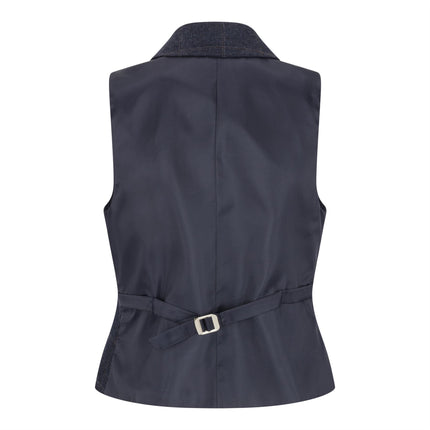 Women's Navy Tailored Fit 2 Piece Set Tweed Formal Blazer Waistcoat