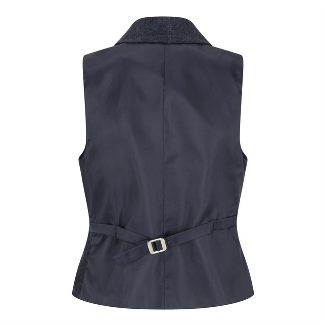 Women's Navy Tailored Fit 2 Piece Set Tweed Formal Blazer Waistcoat