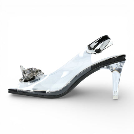 Laura Vita Women’s Mira 01 Clear Black Slip-On Cinderella Heel Sandals