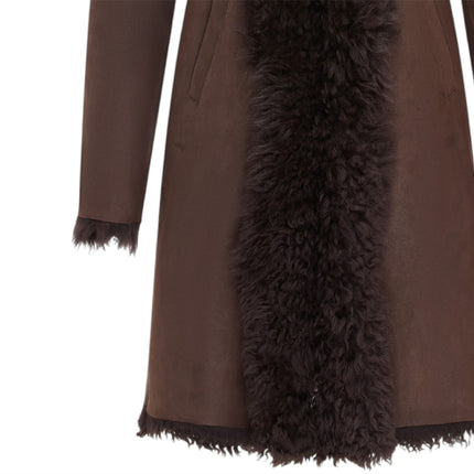 Womens Brown Toscana Sheepskin Leather Hooded Trench Coat - Coast