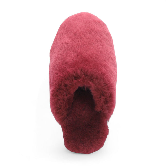 Women's Sheepskin Slippers Burgundy Warm Winter Fur Mule - Aurora
