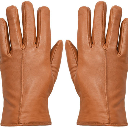 WOMENS TAN CLASSIC SOFT REAL 100% LEATHER GLOVES THERMAL LINED DRIVING FITTED