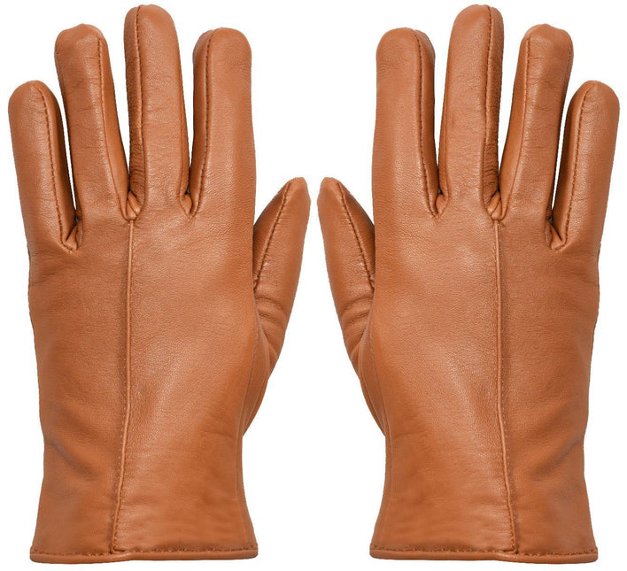 WOMENS TAN CLASSIC SOFT REAL 100% LEATHER GLOVES THERMAL LINED DRIVING FITTED