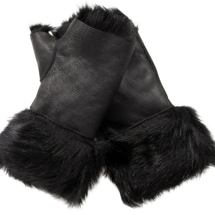 Womens Shearling  Mittens Fingerless Cuffs Toscana Suede Sheepskin Fur