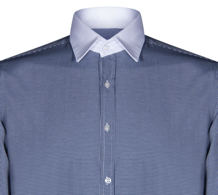 Mens Club Collar Navy Blue Shirt 1920s Peaky Blinders With Bar Poplin Pin Smart