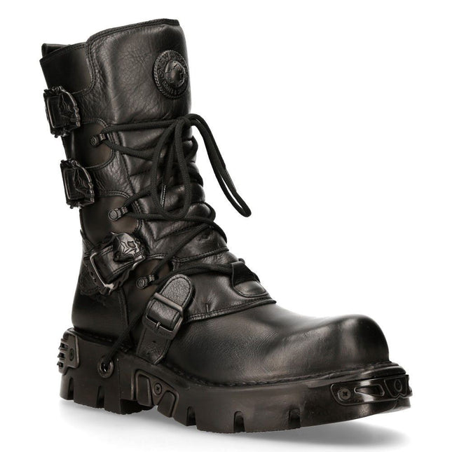 New Rock Black Leather Mid-Calf Boots-391 - S18