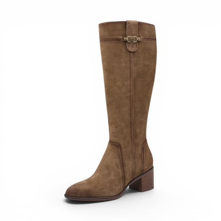 Tamaris Women’s Brown Suede Leather Riding Knee-High Heel Long Boots - 25576-47