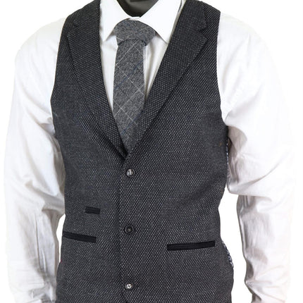 Men's 3 Piece Black Herringbone Tweed Suit