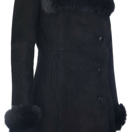 Womens Suede Merino Shearling Coat with Toscana Collar-Hanoi