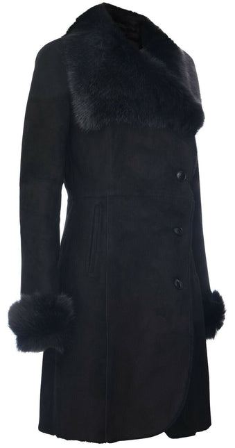 Womens Suede Merino Shearling Coat with Toscana Collar-Hanoi