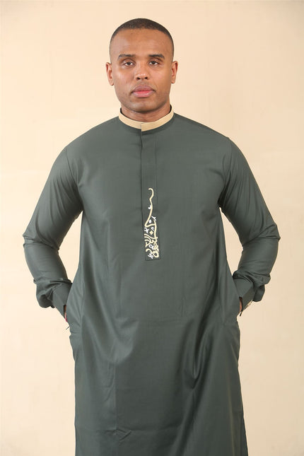 Men's Green Thobe Arab Saudi Emirati Islamic Clothing Jubba Robe