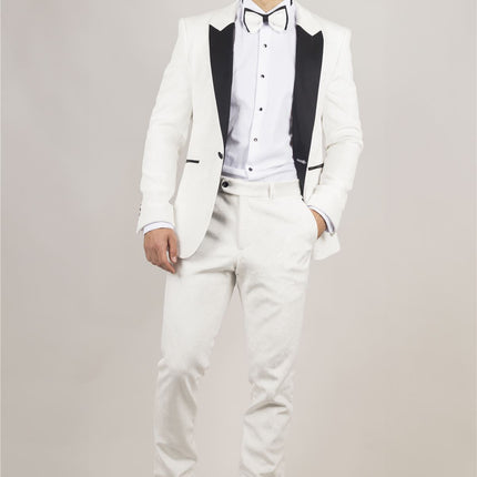 Men's White 3 Piece Velvet Wedding Tuxedo Formal Suit