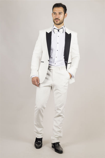 Men's White 3 Piece Velvet Wedding Tuxedo Formal Suit