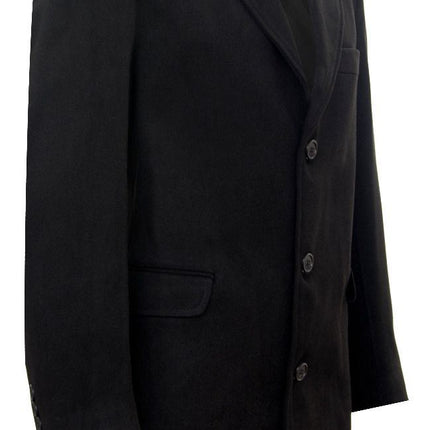 Men's Long Black Wool Slim Fit Overcoat