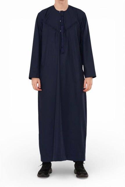 Men's Eid Navy Blue Moroccan Jubba Robe Djellaba Ramadan Eid Thobe - HM11