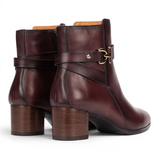 Pikolinos Women's Red Leather Ankle Heeled Boots - Calafat