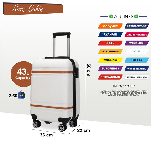 Hard Shell Cabin 36 x 22 x 56 cm ABS Suitcase Suitable for Easyjet, Ryanair, Wizzair