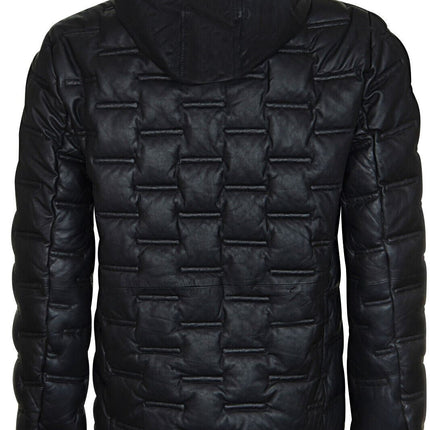 Men's Hooded Puffer Quilted Bomber Leather Jacket - Belém