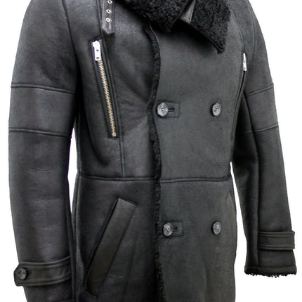 Mens Double Breasted Sheepskin Reefer Coat-Candon