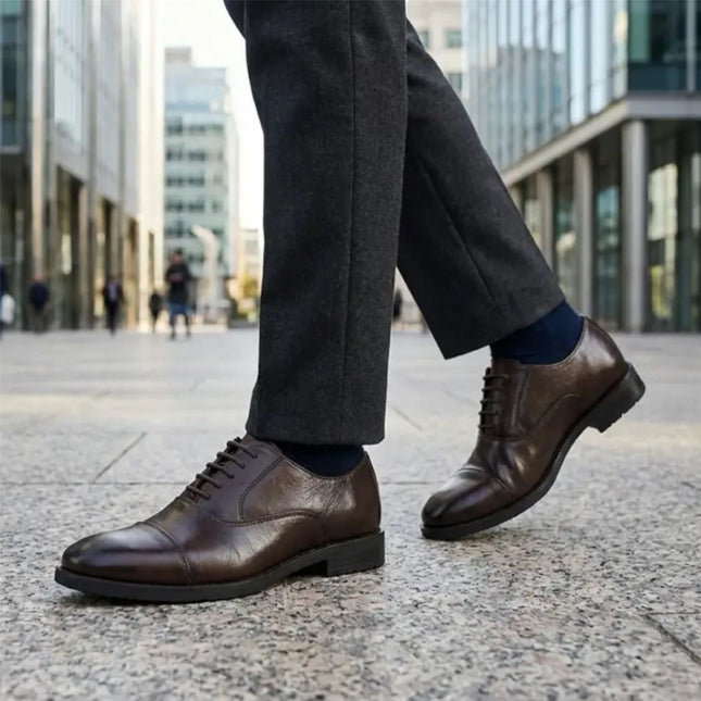 Men's Brown Classic Cap-Toe Oxford Formal Lace-Up Brogue Shoes