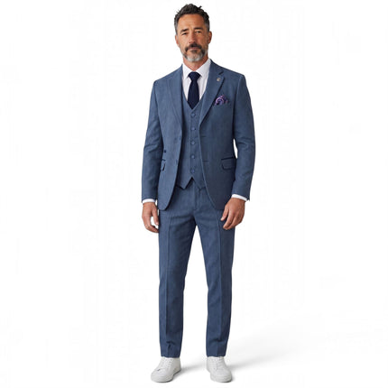 Men's Blue 3 Piece Tweed Herringbone Formal Suit -  IM4
