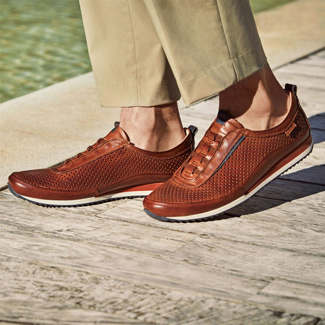 Pikolinos Men's Brown Leather Elastic Slip-on Sneaker Trainers Shoes - Liverpool