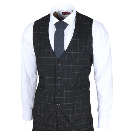 Men's Black Checked 3 Piece Suit Tailored Fit