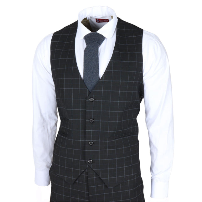 Men's Black Checked 3 Piece Suit Tailored Fit