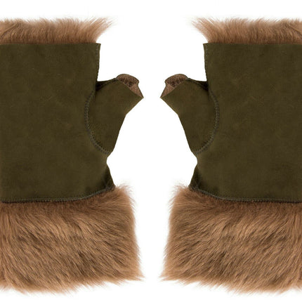 Womens Shearling  Mittens Fingerless Cuffs Toscana Suede Sheepskin Fur
