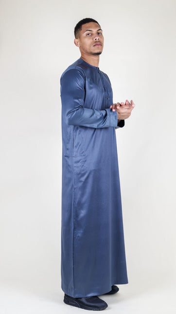 Men's Charcoal Thobe Robe Satin Emirati Islamic Jubba Eid Slim Fit