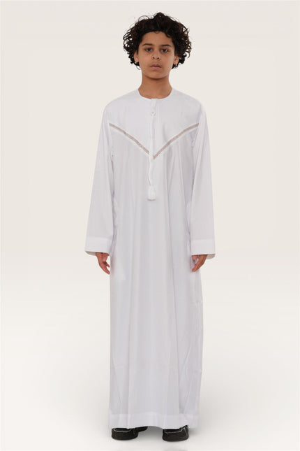 Kids Boys Eid White Moroccan Thobe Robe Djellaba Ramadan Eid Jubba- K-HM10