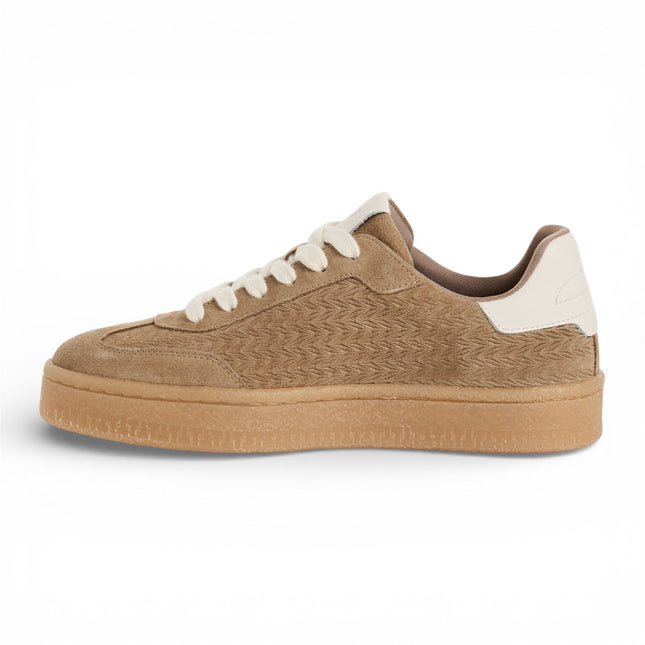 Tamaris Women's Taupe Leather White Stripes Trainers Sneaker Shoes