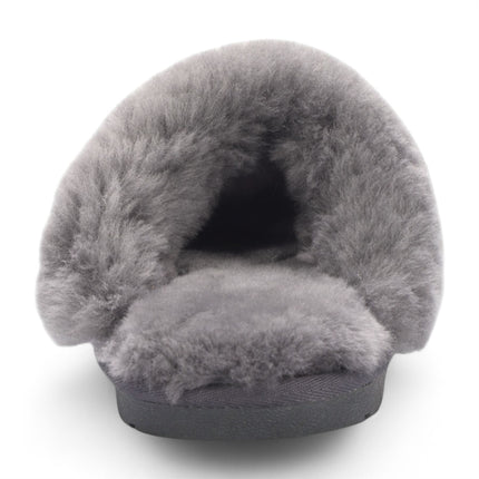 Women's Genuine Sheepskin Grey Suede Mule Winter Slippers - Luna