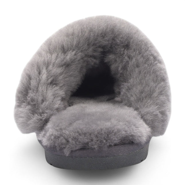 Women's Genuine Sheepskin Grey Suede Mule Winter Slippers - Luna