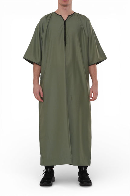 Men's Ramadan Olive Green Moroccan Gandoura Thobe Robe Djellaba Eid Jubba- TT-006