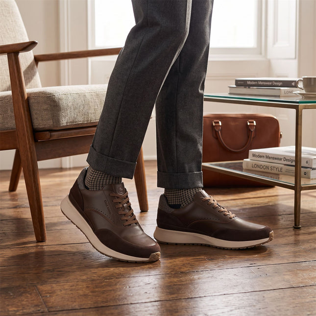 Cole Haan Men's GrandPro Luxe Mile Trainer Brown Leather Sneakers - C44519