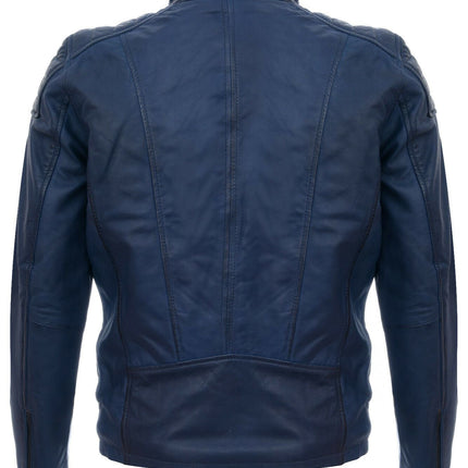 Mens Leather Jacket Vintage Quilted Retro Racing Zipped Biker - San Marino
