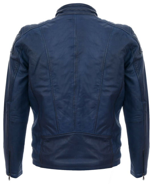 Mens Leather Jacket Vintage Quilted Retro Racing Zipped Biker - San Marino