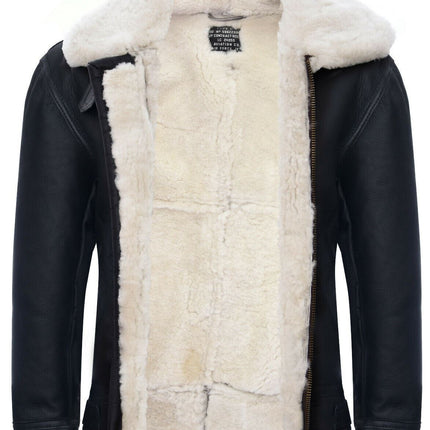 Mens B3 WW2 Leather Sheepskin Aviator Flying Jacket-Charleston