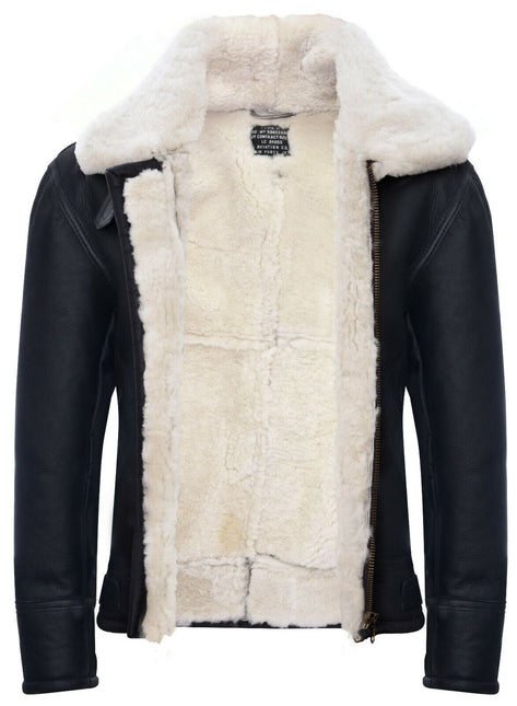 Mens B3 WW2 Leather Sheepskin Aviator Flying Jacket-Charleston