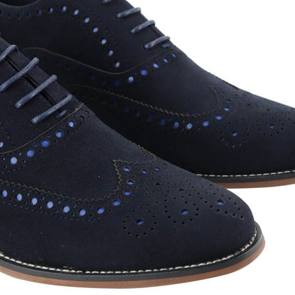 Mens Classic Oxford Brogue Shoes In Navy Blue Suede
