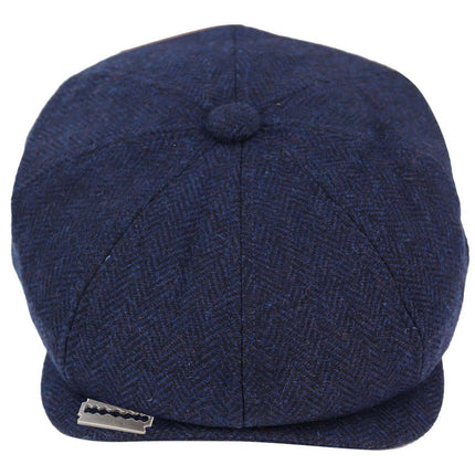 Mens Peaky Blinders Tweed Gatsby Flat Baker Hat With Razor Blade