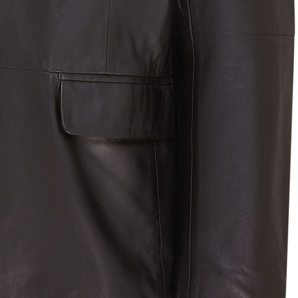 Mens 2 Button Black Leather Blazer Soft Lamb Tailored Leather Coat Italian Leather Jacket
