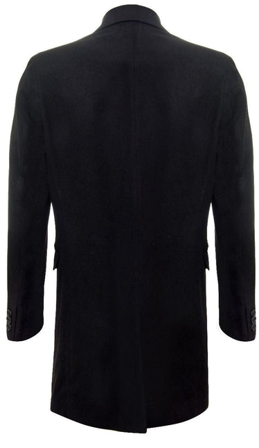 Men's Long Black Wool Slim Fit Overcoat